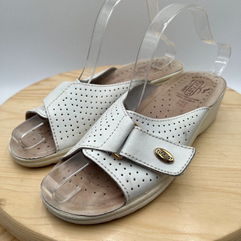 Fly Flot Leather Sandal Slides Womens 7.5 39 White Comfort Shoe Anatomic Italian